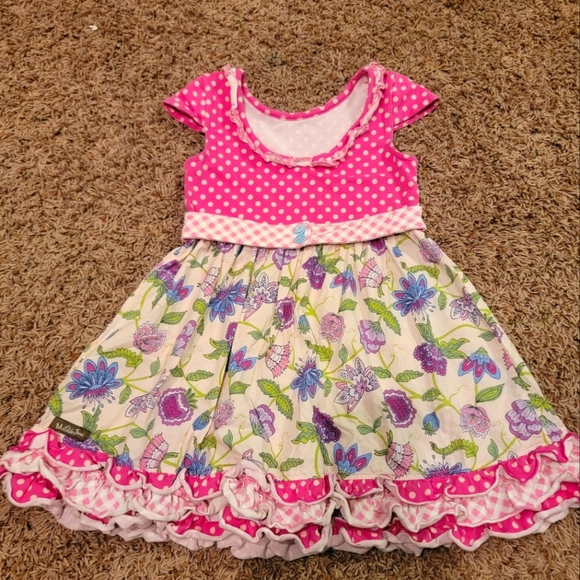 Matilda Jane Girls Pink Brilliant Dream Dot Dot Dot Pink Floral Dress, size 6 - Picture 1 of 7
